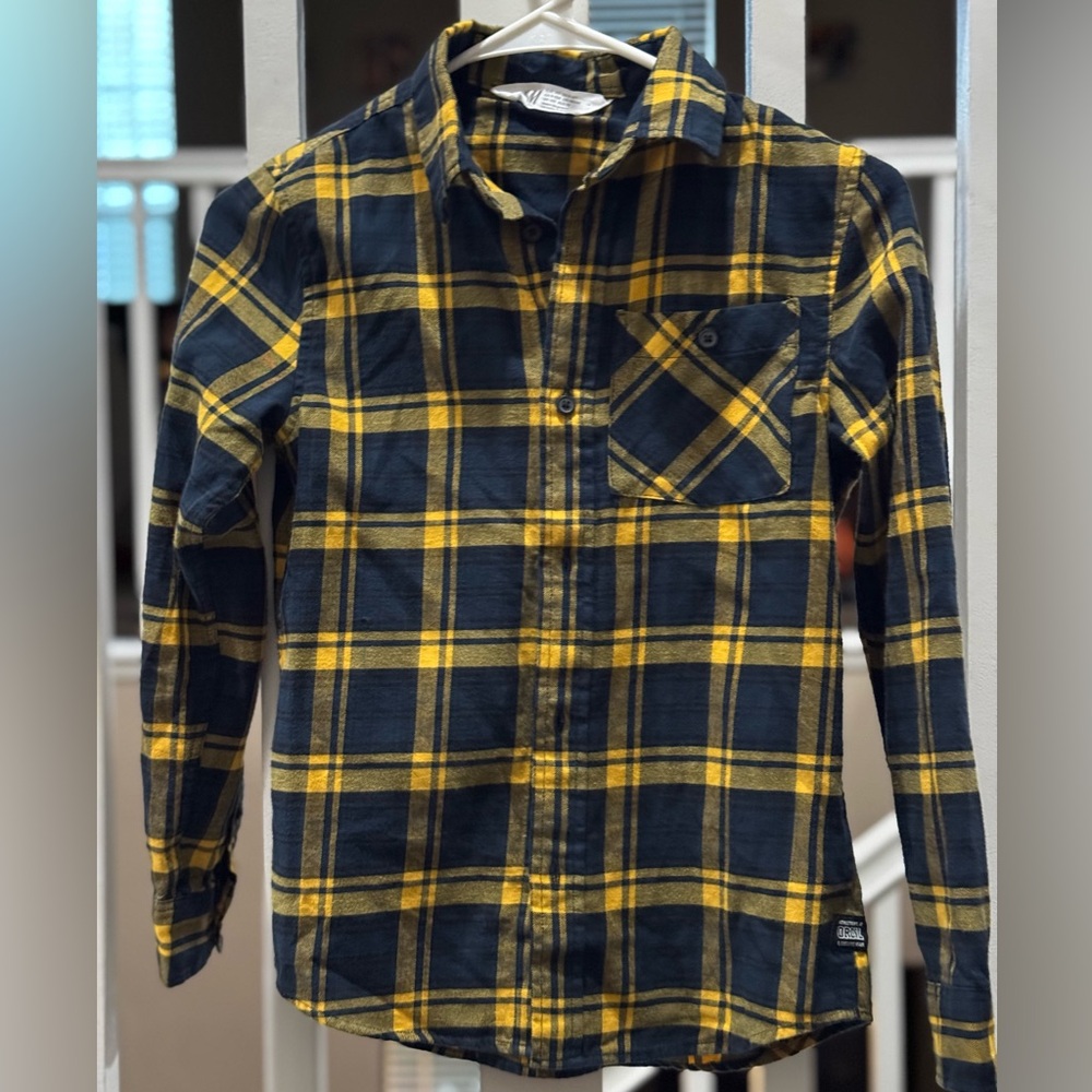 H&M Yellow and Blue Plaid Kids Button Down Shirt